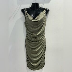 Elegant Olive Green Draped Dress